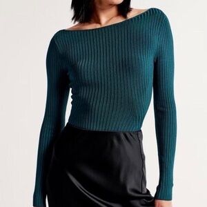 Abercrombie & Fitch Teal Ribbed Off-Shoulder Top